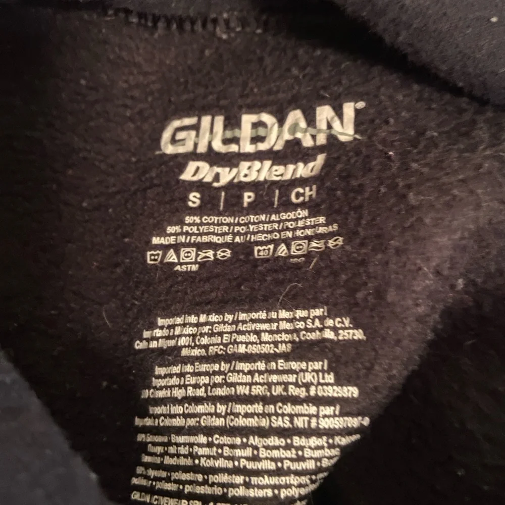 Gildan Dark Blue Hoodie‎ with Red Graphic